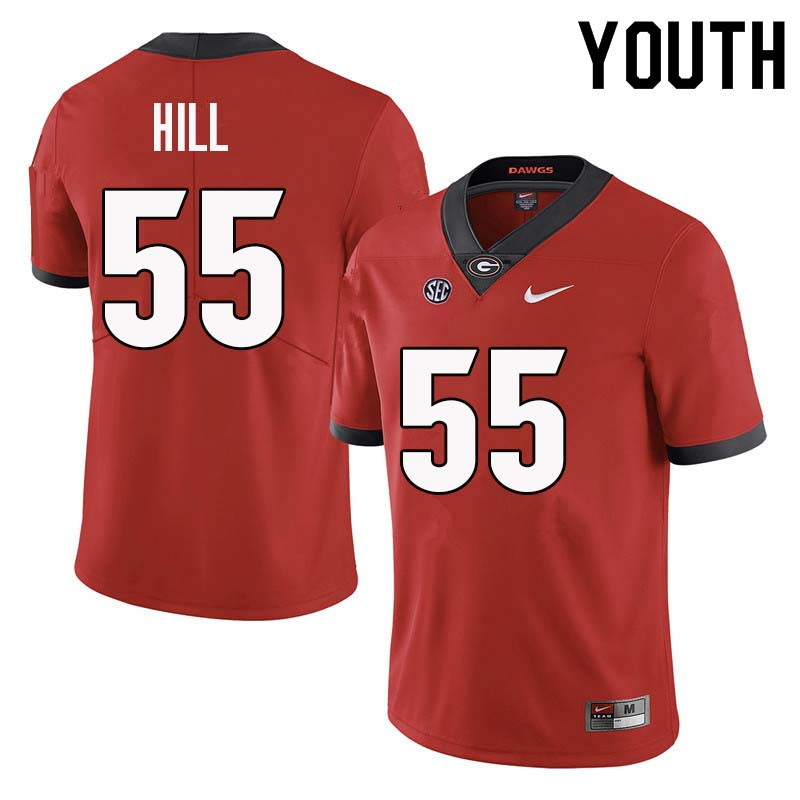 Georgia Bulldogs Youth Deontrey Hill #55 Red Stitched College UGA Football Jersey 23FQ011ML